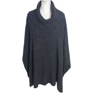 Caslon Gray Poncho Sweater Size Medium/Large Chunky Cowl Neck Gray Sweater